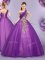 Glorious Purple Vestidos de Quinceanera Military Ball and Sweet 16 and Quinceanera with Appliques and Ruffles One Shoulder Sleeveless Lace Up