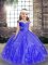 Blue Ball Gowns Beading and Hand Made Flower Little Girl Pageant Gowns Lace Up Tulle Sleeveless Floor Length