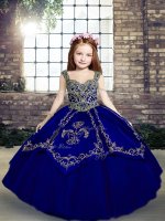 Royal Blue Straps Lace Up Beading and Embroidery Glitz Pageant Dress Sleeveless