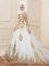 Charming Tulle V-neck 3 4 Length Sleeve Sweep Train Zipper Appliques Quinceanera Dresses in White