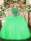 Green Scoop Neckline Beading 15 Quinceanera Dress Cap Sleeves Zipper