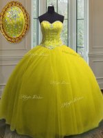 Yellow Ball Gowns Tulle Sweetheart Sleeveless Beading and Sequins Floor Length Lace Up 15 Quinceanera Dress(SKU PSSW0127-3BIZ)