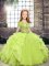 Floor Length Lace Up Little Girl Pageant Dress Yellow Green for Party and Wedding Party with Beading and Ruffles