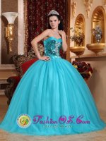 Fresno California Sweetheart Sequin Decorate Bust Turquoise Stylish Quinceanera Dresses Party Style