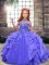 Nice Floor Length Lace Up Pageant Dress Womens Blue for Party and Wedding Party with Beading and Ruffles