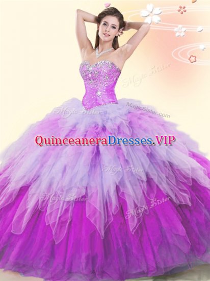 Nice Ball Gowns Sweet 16 Dress Multi-color Sweetheart Tulle Sleeveless Floor Length Lace Up - Click Image to Close