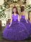 Purple Lace Up Girls Pageant Dresses Ruffles Sleeveless Floor Length