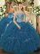 Stunning Teal Sleeveless Floor Length Beading and Ruffled Layers Lace Up Sweet 16 Quinceanera Dress