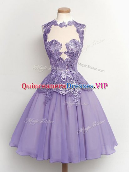 Cute Chiffon High-neck Sleeveless Lace Up Lace Quinceanera Court of Honor Dress in Lilac - Click Image to Close