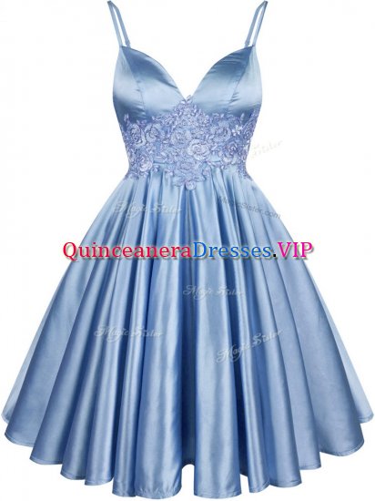 Spaghetti Straps Sleeveless Court Dresses for Sweet 16 Knee Length Lace Light Blue Elastic Woven Satin - Click Image to Close