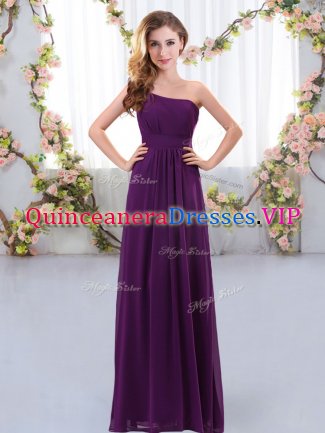 Dark Purple Zipper Quinceanera Court of Honor Dress Ruching Sleeveless Floor Length