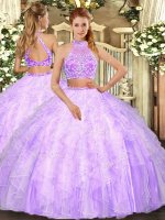 Halter Top Sleeveless Criss Cross Quinceanera Dresses Lilac Tulle