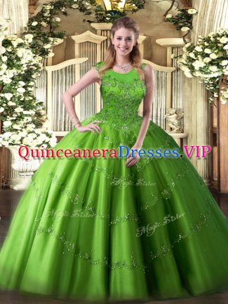 Scoop Sleeveless Zipper Ball Gown Prom Dress Tulle