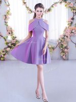 Beauteous Lavender Short Sleeves Chiffon Zipper Dama Dress for Wedding Party