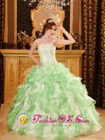 Barbera del Valles Spain Elegant Sweetheart Neckline Beaded and Ruffles Decorate Apple Green Quinceanera Dress