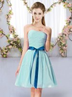 Fabulous Chiffon Sweetheart Sleeveless Lace Up Belt Quinceanera Court of Honor Dress in Aqua Blue