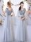Sleeveless Tulle Floor Length Lace Up Quinceanera Dama Dress in Grey with Appliques