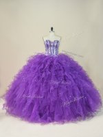 Sumptuous Floor Length Lace Up 15 Quinceanera Dress Purple for Sweet 16 and Quinceanera with Beading and Ruffles