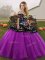Tulle Off The Shoulder Sleeveless Lace Up Embroidery Quinceanera Gown in Black And Purple