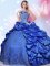 Blue Ball Gowns Taffeta Halter Top Sleeveless Beading and Lace and Appliques and Pick Ups Floor Length Lace Up Sweet 16 Quinceanera Dress