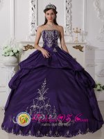 Taffeta With Embroidery Elegant Purple Remarkable Quinceanera Dress For Cheshire Connecticut/CT Strapless Ball Gown