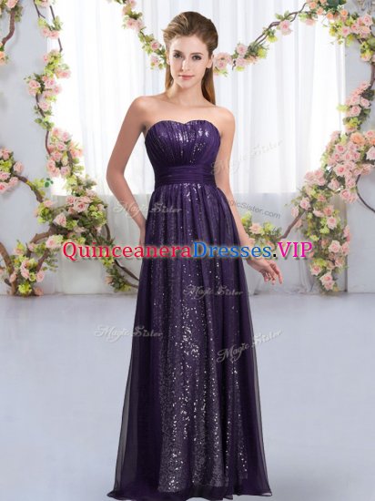 Modest Dark Purple Sleeveless Chiffon and Sequined Lace Up Quinceanera Court of Honor Dress for Wedding Party - Click Image to Close
