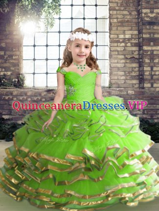 Dramatic Floor Length Ball Gowns Sleeveless Pageant Dress for Girls Lace Up