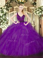 Trendy Purple Tulle Zipper Quinceanera Dresses Sleeveless Floor Length Beading and Ruffles(SKU SJQDDT1619002-1BIZ)