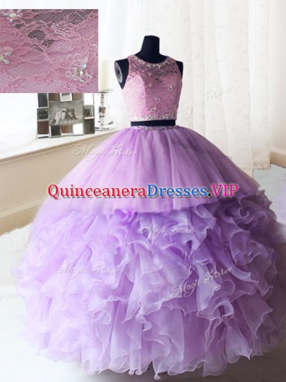 Spectacular Scoop Lilac Sleeveless Beading and Ruffles Floor Length Quinceanera Dress - Click Image to Close