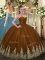 Lovely Sleeveless Tulle Floor Length Zipper Quince Ball Gowns in Brown with Appliques