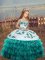 Beauteous Teal Ball Gowns Straps Sleeveless Organza Floor Length Lace Up Embroidery and Ruffled Layers Little Girls Pageant Gowns