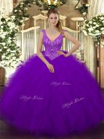 Purple Zipper V-neck Beading and Ruffles Sweet 16 Dress Tulle Sleeveless(SKU SJQDDT993002-1BIZ)