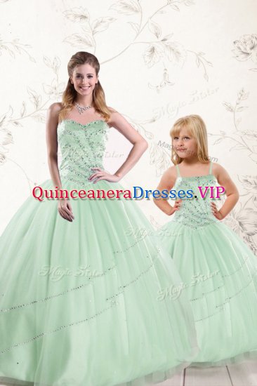 Pretty Apple Green Quince Ball Gowns Military Ball and Sweet 16 and Quinceanera with Beading Sweetheart Sleeveless Lace Up - Click Image to Close