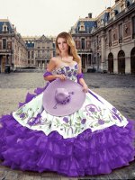 Fine Sleeveless Lace Up Floor Length Embroidery and Ruffled Layers Vestidos de Quinceanera