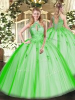 Pretty Tulle Sleeveless Floor Length Quinceanera Gown and Lace and Appliques