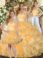 High Quality Sleeveless Lace Up Floor Length Beading and Ruffles 15 Quinceanera Dress