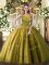 Shining Floor Length Zipper Ball Gown Prom Dress Olive Green for Military Ball and Sweet 16 and Quinceanera with Appliques