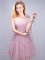 Elegant One Shoulder Mini Length A-line Sleeveless Pink Dama Dress for Quinceanera Lace Up