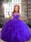 Purple Ball Gowns Beading and Ruffles Little Girls Pageant Gowns Lace Up Tulle Sleeveless Floor Length