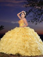 Ideal Gold Sweetheart Neckline Beading and Ruffled Layers Sweet 16 Quinceanera Dress Sleeveless Lace Up