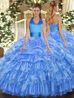Fashion Baby Blue Lace Up Sweet 16 Dresses Ruffled Layers and Pick Ups Sleeveless Floor Length