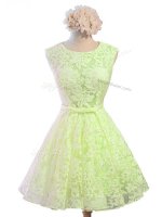 Fashion Yellow Green Lace Up Scoop Belt Quinceanera Court Dresses Lace Sleeveless