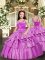 Beauteous Lilac Taffeta Lace Up Straps Sleeveless Floor Length Pageant Gowns For Girls Beading and Ruffled Layers