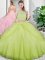 Customized Floor Length Yellow Green Quinceanera Dresses Scoop Sleeveless Lace Up