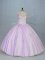 Sumptuous Lavender V-neck Lace Up Beading Sweet 16 Dress Sleeveless