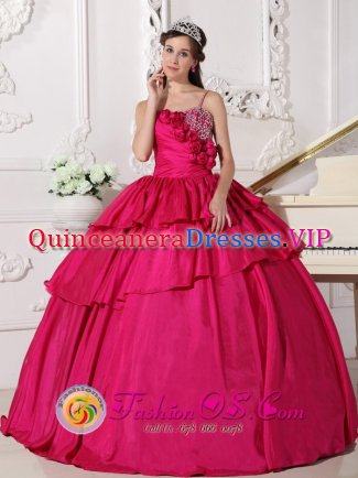 Arlington TX Hand Made Flowers Hot Pink Spaghetti Straps Ruffles Layered Christmas Party Dresses Dress With Taffeta Beaded Decorate Bust