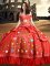 Off the Shoulder Taffeta Sleeveless Floor Length Sweet 16 Dresses and Embroidery and Bowknot