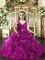 Purple Sleeveless Beading and Ruffles and Ruching Floor Length Little Girl Pageant Dress