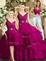 Edgy Organza Sleeveless Floor Length Quinceanera Dress and Beading and Ruffles