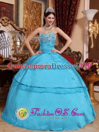 North Hollywood California Appliques Sweetheart Aqua Blue Taffeta Perfect Quinceanera Dress For In California
